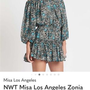 Misa Los Angeles Blue Black Patterned Dress